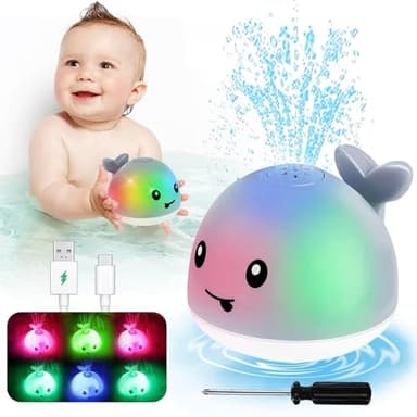 Bath Toys for Kids Ages 1-3 - 1 2 3 Year Boys Girls Gifts | Christmas Stocking Stuffers 6-12-18 Months | Light Up Whale Bath Toy Sprinkler Toddler Bathtub Pool Water Table Toys - Image 1