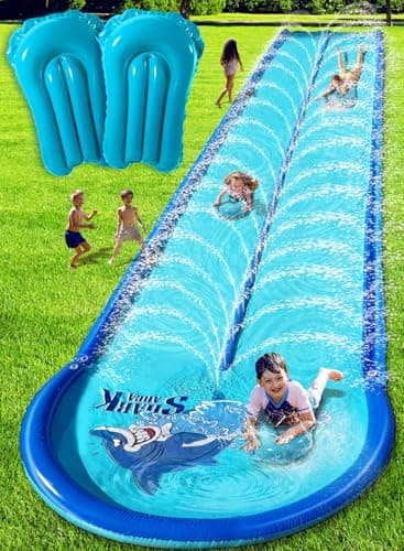 Slip and Water Slide for Kids and Adults Backyard 22ft with Extra-Large Inflatable Guard Rails and Dual Way Water Sprayers,Heavy Duty and Extra Long Design with Two Inflatable Bodyboards. - Image 1