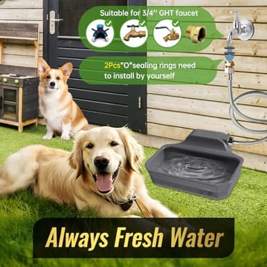 FICUSWIN 135OZ Automatic Water Dispenser for Large Dogs Patented Outdoor Dog Water Bowl Dispenser Automatic Dog Feeder Fit 3/4'' GHT Faucet Dog Waterer Include Water Hose Extra-Large Drinking Area - Image 3