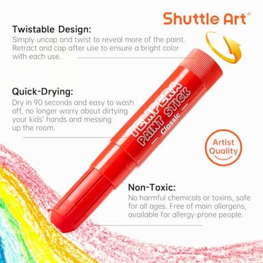 Shuttle Art Tempera Paint Sticks - 30 Solid Colours - Quick Drying - Works Great on Paper, Wood, Glass, Ceramic, Canvas - Image 3