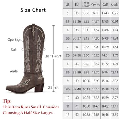 Cowboy Boots for Women Brown Cowgirl Knee High Boots with Classic Embroidered Pull On Pointed Toe Chunky Heel Vintage Wedding Country Tall Western Boots Size 8 - Image 2