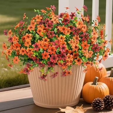 Artificial Mums Fake Fall Flowers for Outdoors Decoration, 12 Bundles Realistic Autumn Silk Daisy Faux Plants UV Resistant Decor for Home Garden Porch Patio Yard Balcony Window (Orange Brown) - Image 1