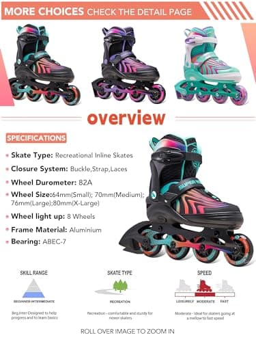 SUPER YOUNGSTER Girls Inline Skates for Boys Kids Ages 4-12, Adjustable Light Up Roller Skates for Youth Teens Ages 8-12, Beginner Blades for Women Adults - Image 6