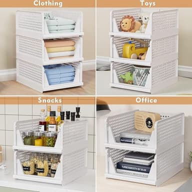 5 Pack Stackable Closet Storage Basket - Stackable Storage Bins, Multifunctional & Foldable Closet Organizer, Wardrobe Cupboard Space-Saving Hat Storage Drawer Organizer, White - Image 4