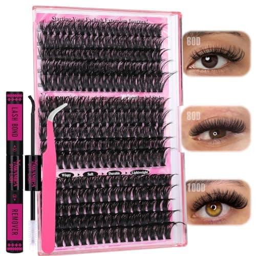 Yawamica Faux Mink Eyelash Extensions Kit, 300pcs 60D+80D+100D Individual Clusters, Black, Cruelty Free, DIY Lash Beginners - Image 1