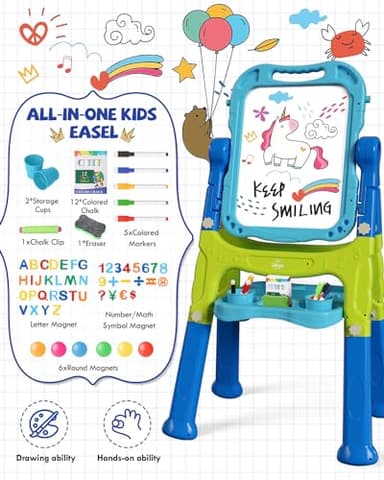 Lehoo Castle Easel for Kids, 4 in 1 Double Sided Kids Art Easel with Magnetic White Board & Chalk Board, Adjustable Standing Toddler Easel with Drawing & Writing Accessories - Gift for Boys and Girls - Image 7