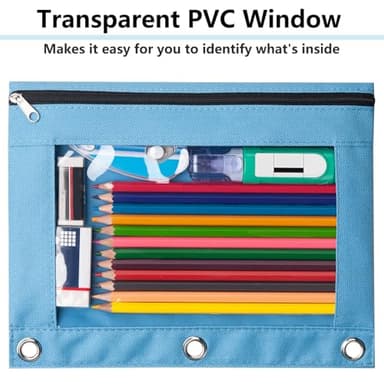 Forvencer 6Pack Pencil Pouches for 3 Ring Binder, Smooth Zipper 3 Ring Binder Pencil Pouch, Multi-Color Pencil Case for Binder, Clear Top Binder Pencil Pouch, Pencil Bag with 3 Re-enforced Grommets - Image 6