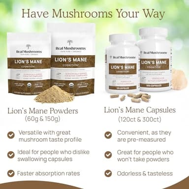 Lions Mane Mushroom Cognition (120 Capsules) Lions Mane Mushroom Powder Extract Capsules | Brain Supplement, Brain Vitamins, Focus Supplement - Image 7