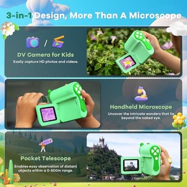 Hideal HP60 IPS Microscope for Kids: [Auto On & Off] [3-in-1] 2" Portable Handheld Microscope Miniscope, Pocket Mini Scope Educational Science Kit, Christmas Birthday Gifts for Kids, PC View, Green - Image 3