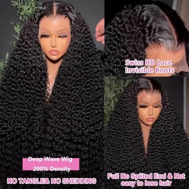 Tholap 18 Inch 13x6 Deep Wave Lace Front Wigs Human Hair 200 Density 13x6 HD Lace Front Wigs Human Hair Pre Plucked Deep Curly Glueless Wig 100% Virgin Human Hair Lace Front Wigs for Women - Image 3