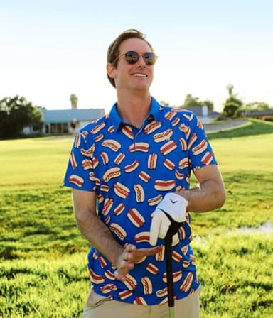 Tipsy Elves Golf Shirts for Men - Performance Athletic Fit Men's Golf Polo Shirts for Men w/Moisture Wicking Stretch Fabric - Men's Blue Hot Dog Golf Polo Size Large - Image 5