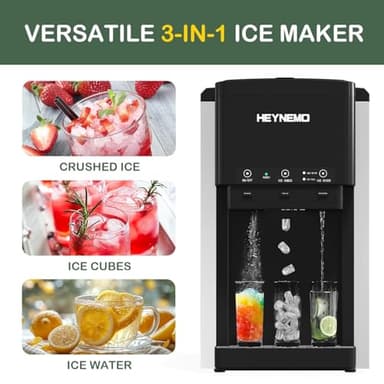 Heynemo 3-in-1 Ice Maker, Ice Dispenser for Ice Making, Ice Crushing, Ice Water, Nugget Ice Machine Countertop, 44lbs Daily Capacity, 12 Ice Cubes in 6 Mins, Perfect for Home, Kitchen, RV Use - Image 2