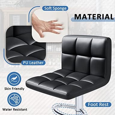 Homall Bar Stools Modern PU Leather Adjustable Swivel Barstools, Armless Hydraulic Kitchen Counter Bar Stool Extra Height Square Island Barstool with Back Set of 2 (Leather, Black) - Image 4