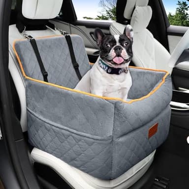 HEGGCOOE Dog Car Seat for Small Medium Dogs, Memory Foam Puppy Dog Booster Seat with Thick Cushion for Dogs Under 35lbs, Detachable Washable Pet Car Seat Travel Bed with Storage Pockets,2 Safety Belts - Image 1