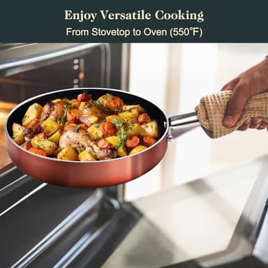 M MELENTA Pots and Pans Set Non Stick, 11pcs Ceramic Cookware Set, Non Toxic Induction Cookware, Kitchen Cooking Set w/Fry Pans, Saucepans, Oven Safe, Copper - Image 6