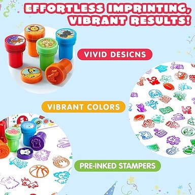 JOYIN 50 Pcs Assorted Stamps for Kids - Self-Ink Stamps with 50 Designs for Birthday Party Favor, Carnival Prizes, School Stampers, Goodie Bag, Halloween, Christmas (Zoo, Holiday Stampers) - Image 5