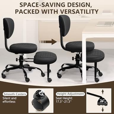 AtHope Ergonomic Cross Legged Office Chair with Wheels - Adjustable Height for Meditation, ADHD Desk & Yoga - Wide Criss Cross Design with Lumbar Support, Kneeling Chair - Black - Image 7