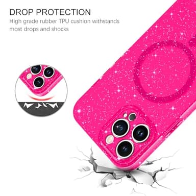 BENTOBEN for iPhone 13 Pro Case, Phone Case iPhone 13 Pro Magnetic Case Compatible with MagSafe Glitter Bling Flexible Soft TPU Shockproof Protective Sparkly Cover for iPhone 13 Pro 6.1’, Hot Pink - Image 8
