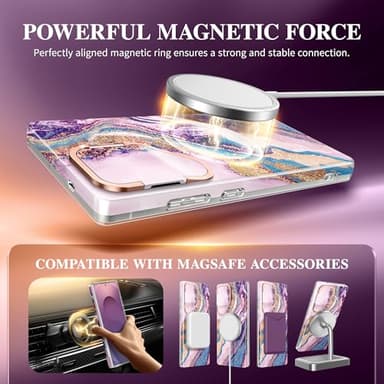 GVIEWIN Magnetic for Samsung Galaxy S25 Ultra Case with Camera Cover Kickstand, [Compatible with MagSafe] [Screen Protector] Mil-Grade Drop Protection Marble Phone Case 6.9" (Dreamland River/Purple) - Image 3