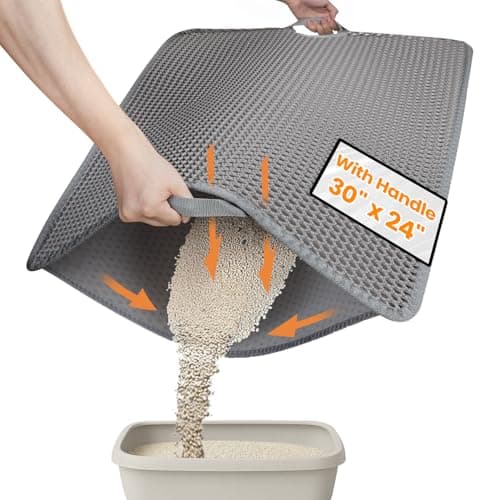 Cat Litter Mat-30"X24" Jumbo Litter Trapping Mat EVA Honeycomb,Urine & Waterproof Scatter Control Matt for Cat With Handle Design Easier To Clean, Less Waste, Soft On Paws, Gray - Image 1