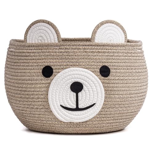 CherryNow Baby Basket for Nursery, Bear Gift Baskets for Kids, Baby Shower Basket with Handles, Small Cute Animal Baskets, Light Brown, 15.7" D x 10.5" H - Image 1