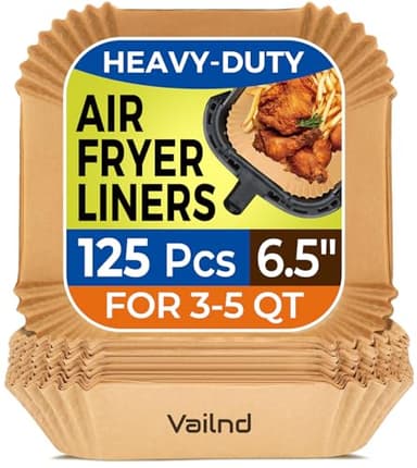 Air Fryer Paper Liners: 125Pcs Parchment Paper, Air Fryer Liner Disposable, Oilproof Waterproof Airfryer Basket Liner Square (6.5inch) - Image 1