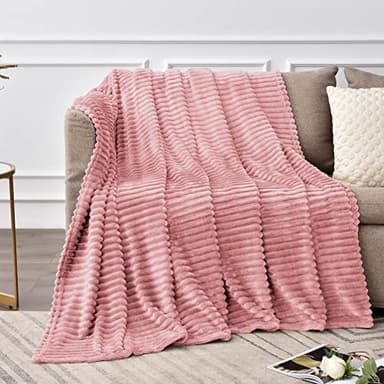 BEDELITE Baby Blankets for Boys Girls 50"x 70" - 3D Ribbed Jacquard Cute Fuzzy Fleece Blanket, Warm and Breathable Soft Cozy Throw XL Blanket, Dusty Pink - Image 3