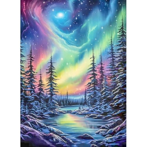 Diamond Art Kits for Adults - Aurora Moon Landscape Diamond Painting Kits DIY 5D Full Drill Diamond Dots Paintings with Diamonds Gem Art and Crafts for Home Decor 12x16 Inch - Image 1