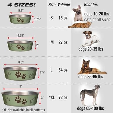 Loving Pets Bella Dog Bowls- Stainless Steel Dog & Cat Bowls - Spill Proof Dog Food Bowl, Cat Bowl, Puppy Essentials & Pet Supplies Great for Home & Travel (X-Large 65-100lbs, Artichoke) - Image 7