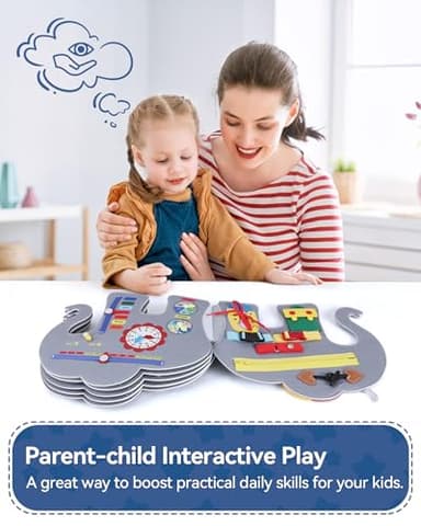 Heypappy Busy Board, 12 in 1 Educational Busy Book Learning Sensory Toys for Toddlers with Fine Motor Skills, Busy Book Toys with Backpack Strap, Elephant Shape - Image 8