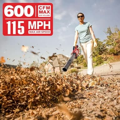 MZK 20V Brushless Leaf Blower, 600CFM Electric Cordless Leaf Blower with 4.0Ah Battery and Fast Charger, Lightweight for Patio Cleaning, Lawn Care, Blowing Fallen Leaves and Dust - Image 2