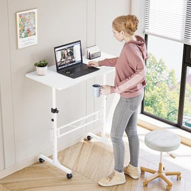 HOMIDEC Standing Desk, 32 Inch Portable Small Desk Adjustable Height, Rolling Home Office Desks with Wheels, Sit Stand Desk for Bedroom Walking Pad Home Office Small Space, White - Image 4