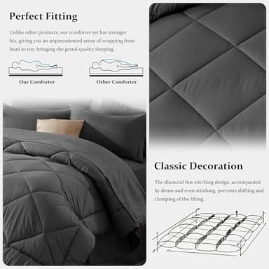 Newspin Twin Comforter Set Dark Grey - Bed in a Bag Twin Size 6 Pieces, All Season Bed Set, Fluffy Comforter Set with Sheets, Sheet Set Quilt Blanket, Pillowcases & Shams & Bed Skirt - Image 5