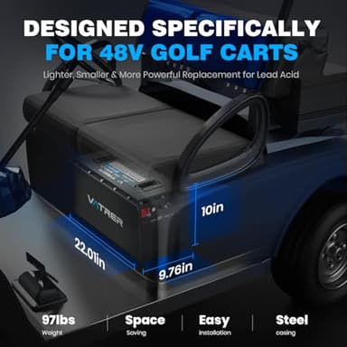 VATRER POWER 48V 105Ah Narrow Lithium Golf Cart Battery, Built-in Smart 200A BMS, with Touch Monitor & APP, 4000+ Cycles LiFePO4 Battery, Max 10.24kW Power Output, 2C Discharge, Perfect for Golf Carts - Image 4