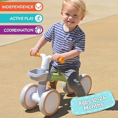 Baby Balance Bike for 1 Year Old Boys Girls 12-24 Month Toddler Balance Bike, Storage Basket, 4 Wheels and Adjustable Seat, Toddler First Bike, First Birthday Gifts - Image 3