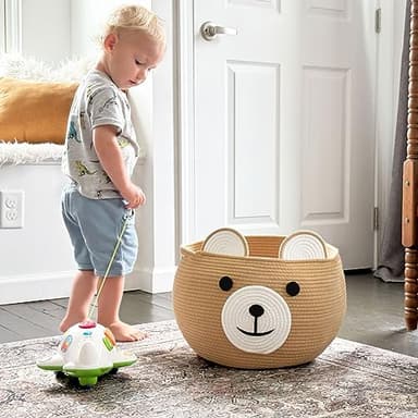 CherryNow Baby Basket for Newborn, Empty Baskets for Gift, Medium Animal Basket for Toy Clothes Towel, Woven Rope Bear Baskets for Kids, Brown, 15.7"D x 10.5"H - Image 5