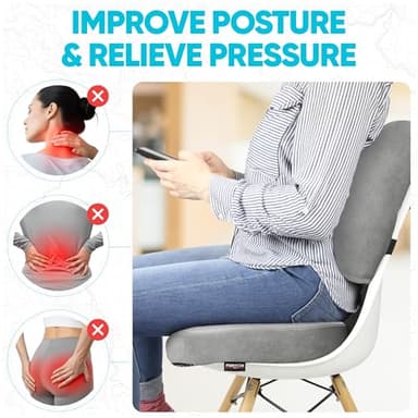 FORTEM Office Chair Cushion and Back Support for Office Chair, Lumbar Support Pillow, Memory Foam, Non Slip Sitting and Back Rest for Gaming, Car Seat Cushion, Chair Pad - Image 5