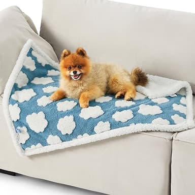 LE SURE Waterproof Puppy Blanket for Small Dogs - Washable Double Sided Dog Blankets with Warm Jacquard Shag and Soft Sherpa Fleece, Pet Cat Blanket for Couch Protection, 3D Textured Cloud, Blue - Image 2