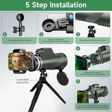 Monocular-Telescope 80x100 High Powered Monoculars High Definition for Adults High Powered with Smartphone Adapter Telescope Hunting Wildlife Bird Watching Travel Camping Hiking-Green - Image 2