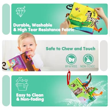 beiens Baby Books Toys, Touch and Feel Crinkle Cloth Book for Infant Baby 0-3-6-12-18 Months, Early Development Interactive Stroller Soft Toys, Newborn Gifts for Boys Girls - Image 6