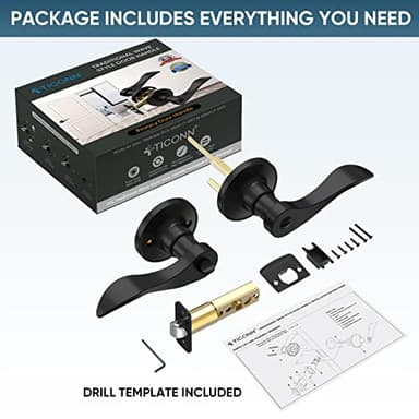 TICONN Traditional Wave Style Reversible Door Lever, Door Handle for Interior Doors and Closet (Matte Black, Privacy, 5-Pack) - Image 5