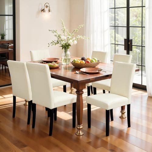 SyMax Dining Chairs Set of 6, Waterproof Leather Parson Dining Room Chairs, Modern High-End Kitchen Side Chairs for Bedroom, Living Room, Cream - Image 1