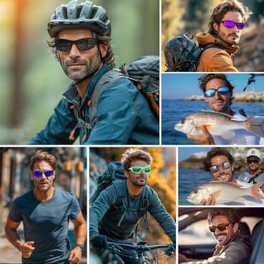 Ofwin Polarized Sports Folding Sunglasses for Men Women Wrap Around Cycling Fishing Sunglasses UV Protection Blue Red - Image 2