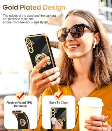 LeYi for Samsung A15-5G Case: with [2 Pack] Tempered Glass Screen Protector 360° Rotatable Ring Holder Magnetic Kickstand, Plating Rose Gold Edge for Galaxy A 15 5G Case, Black - Image 6