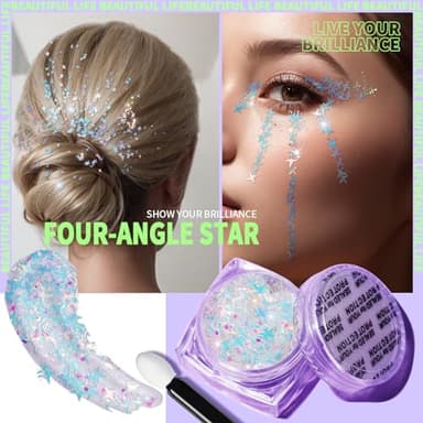 Teenitor Face Glitter Body Glitter, Clear White Body Glitter Gel, Hair Glitter Gel, 6 Shapes Rave Glitter, Mermaid Sequins Makeup Glitters Face Paint, Chunky Sparkling Glitter Gel for Women - Image 3
