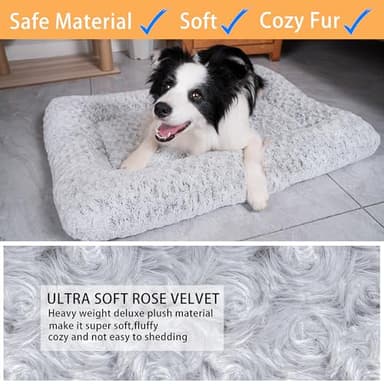 Dog Beds Crate Pad for Medium, Large Dogs, Deluxe Rose Plush Cat Sleeping Mats, Fits Crate Kennel Cage, Anti-Slip Pets Pillow, Washable Ultra Soft Fluffy Dog Bed (A-Grey, 35" L x 23" W x 3.5" Th) - Image 2