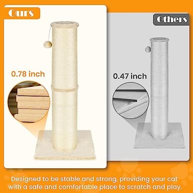 PAWSCRAT Cat Scratching Post 32 Inch High, 5.5 Inch Large Diameter Natural Sisal Cat Scratch Post, Scratch-Resistant and Durable Tall Cat Scratcher for Indoor Cats, Protect Your Furniture, Beige - Image 5