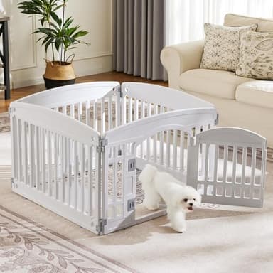 Dog Playpen 4-Panel 24 Inch Safe Secure Indoor Outdoor Pet Fence, Folding Portable 35 x 35 x 24IN, Ideal for Small to Medium Dogs Easy to Clean (White) - Image 2