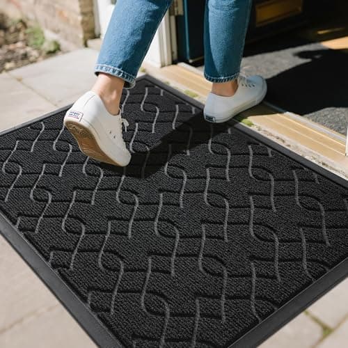 Yimobra Outdoor Mats for Front Door 29.5x17, All-Season Waterproof Doormat Outdoor Entrance, Heavy Duty Non-Slip Outside Door Mat for Garage Patio Proch Entryway Indoor, Black - Image 1