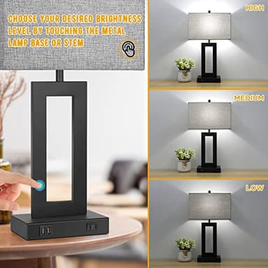 Set of 2 Modern Touch Control Table Lamps with 2 USB Ports, 22’’ Large Bedside Nightstand Lamps 3-Way Dimmable Desk Lamp with Grey Fabric Shade for Bedrooms Living Room Reading, 2 LED Bulbs Included - Image 6